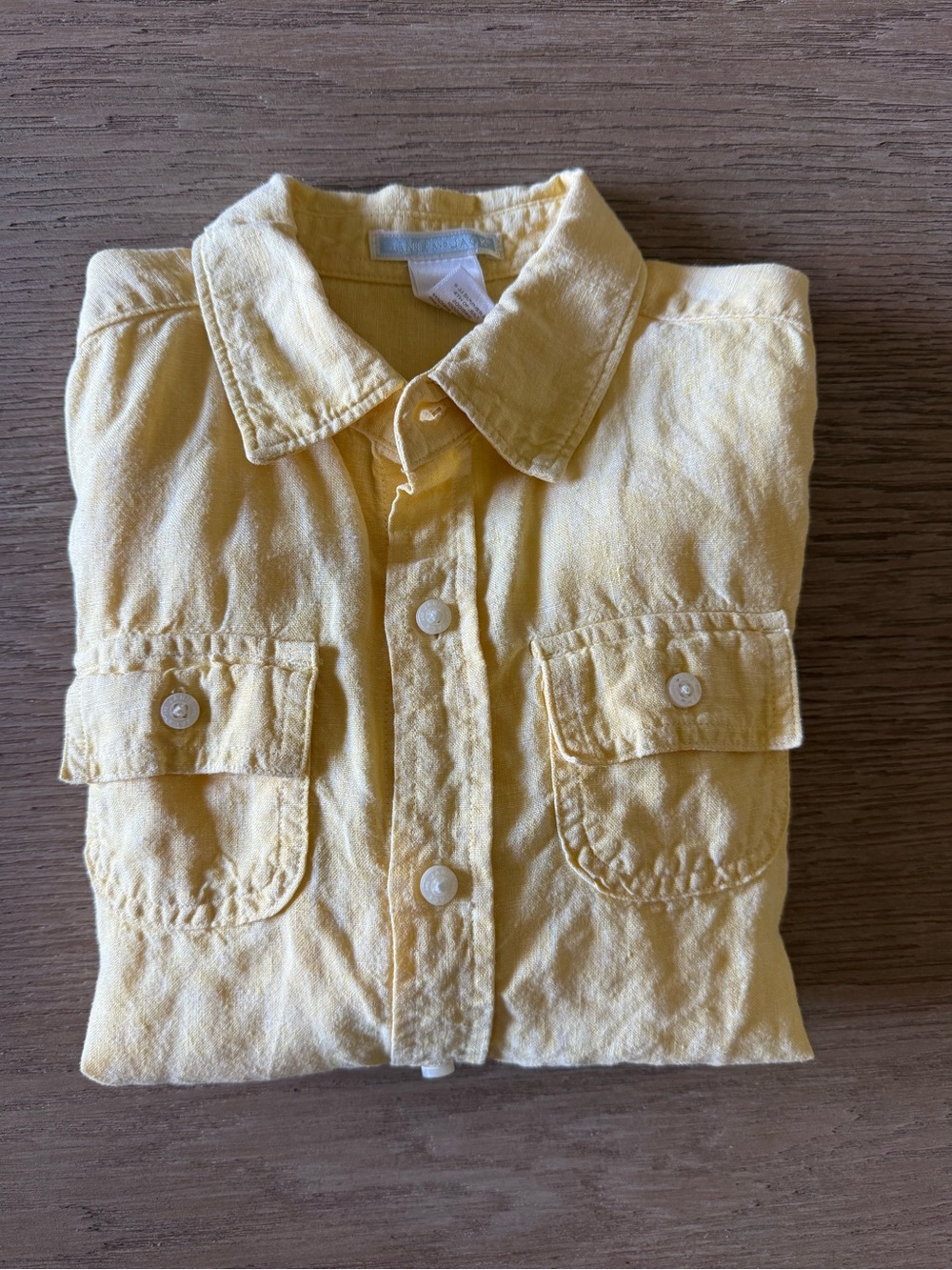 Janie and Jack Vintage Blue tag Boys Sz 6 Yellow linen Button-Down Camp Shirt